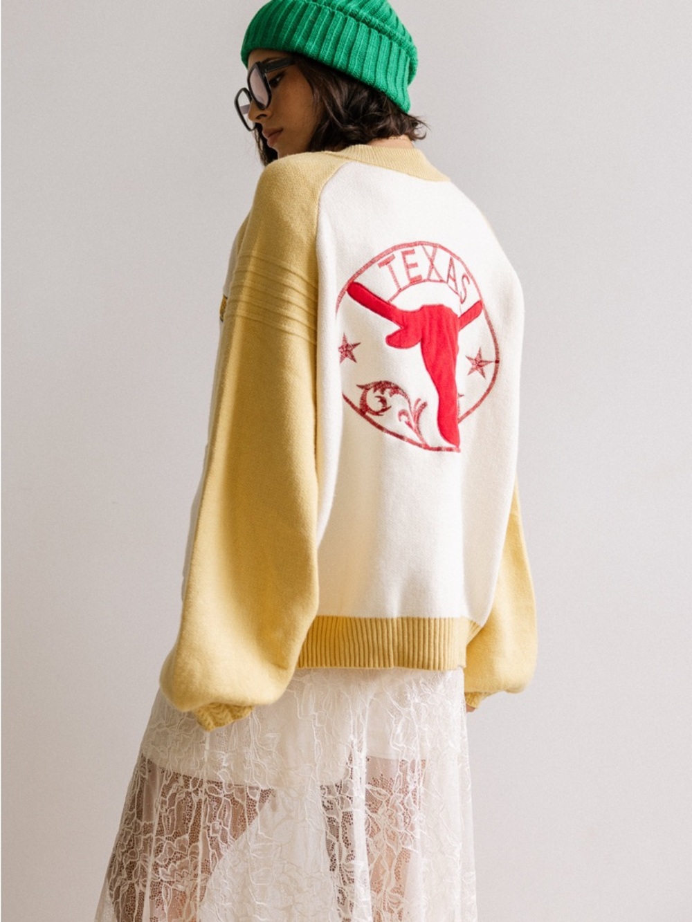 bohme Yellow and Cream Zip-Front Patch Sweater - Picture 3 of 13
